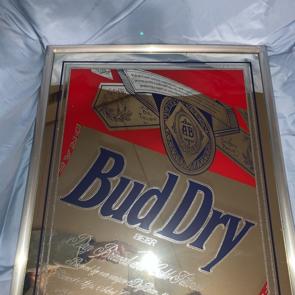 Vintage 1992 bud dry beer mirror sign framed